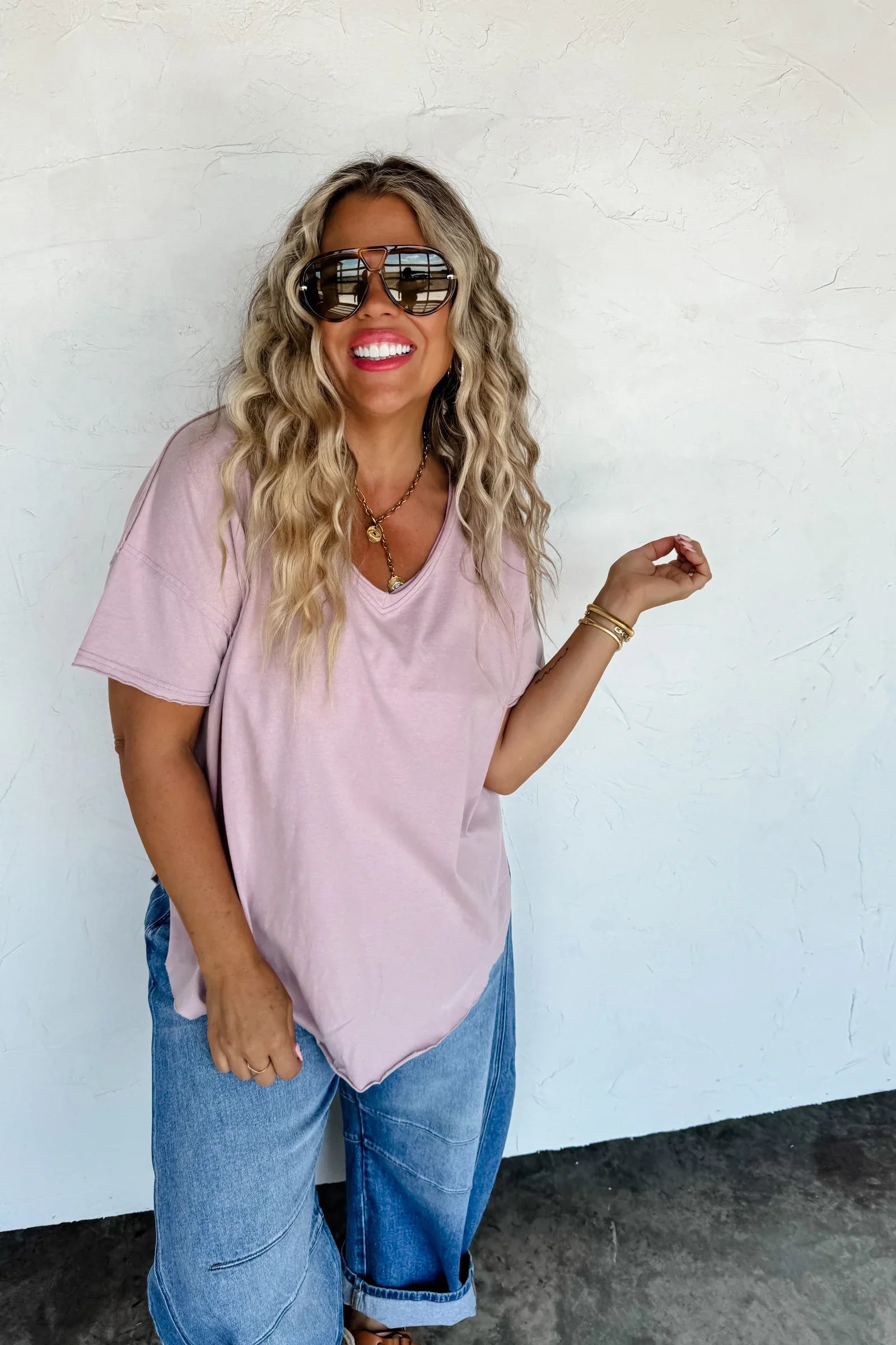 PREORDER: Blakeley Joey V-Neck Washed Cotton Boyfriend Tee Womens