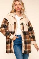 Haptics Taupe Corduroy & Plaid Sherpa Button Jacket Haptics