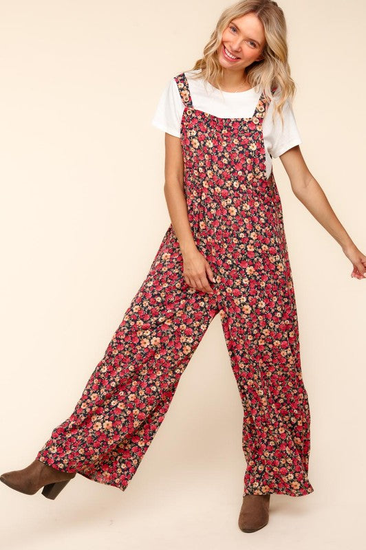 Haptics Stand Out Navy Floral Print Baggy Overall Jumpsuit Haptics