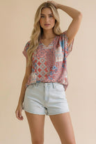 Haptics Boho Patchwork Print V-Neck Top