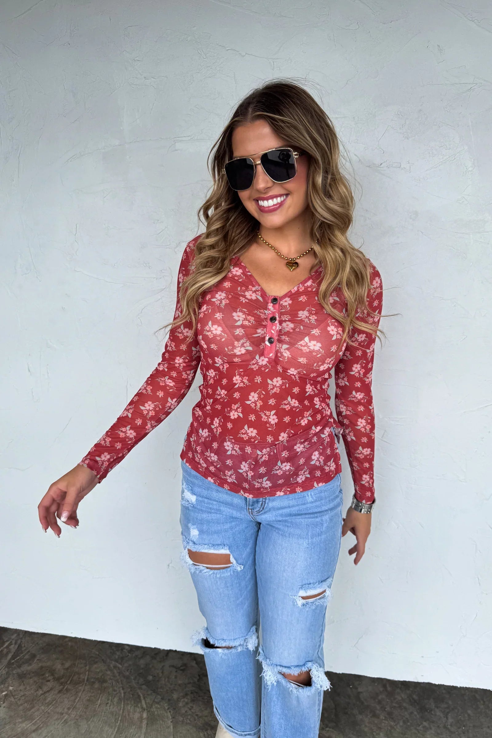 PREORDER: Blakeley Annie Vneck Mesh Top Womens