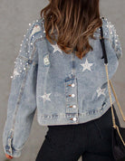 Pearl Beaded Star Embroidered Denim Jacket Final Sale Ruby Idol Apparel