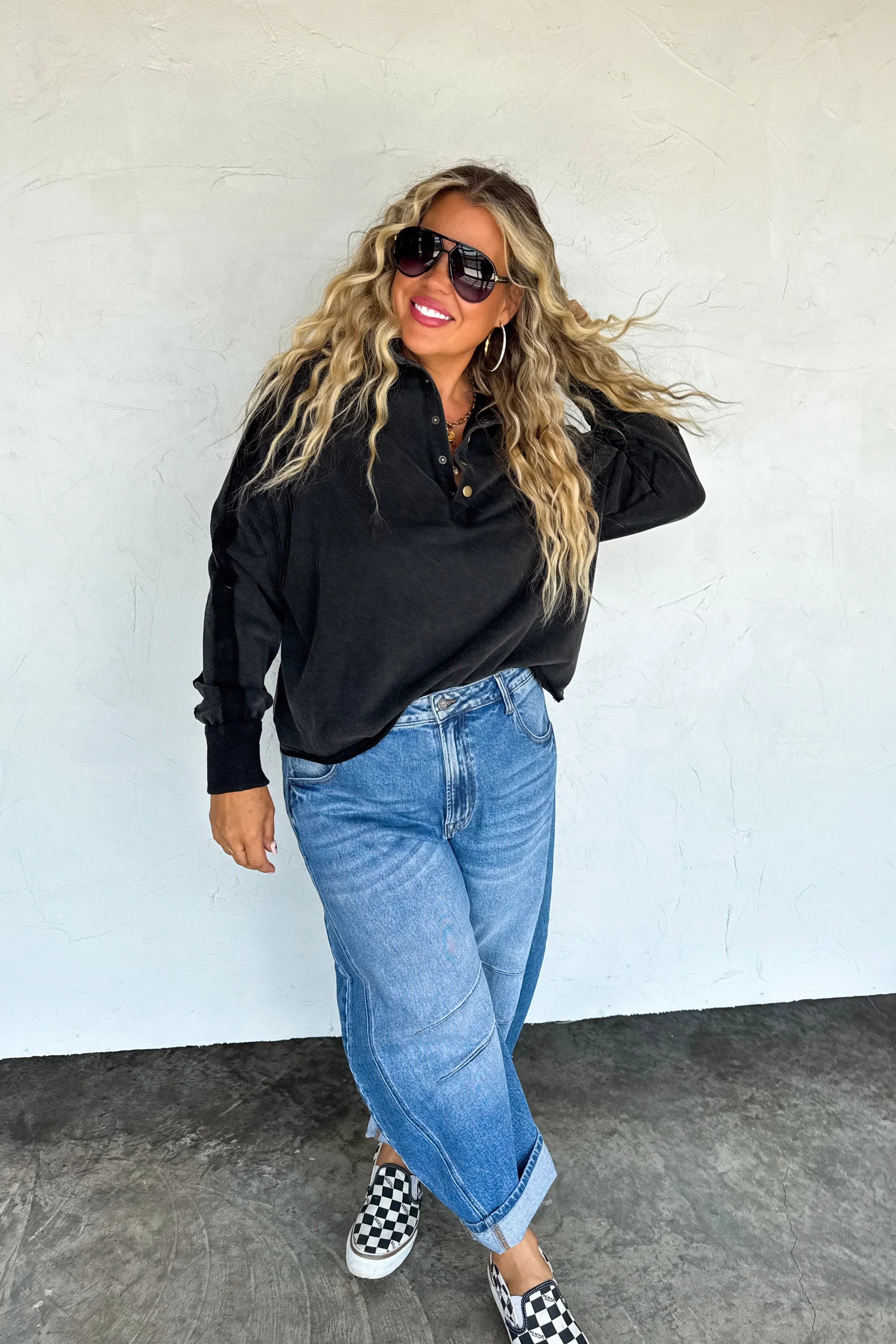 PREORDER: Blakeley Longer Length Marley Snap Button Sweatshirt Womens