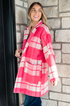 Davi & Dani Hot Pink Checker Plaid Open Front Drop Shoulder Longline Coat Trendsi