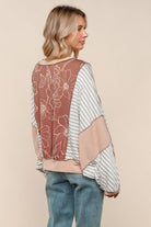 Haptics Mocha/Oatmeal Oversized Striped and in Floral Long Sleeve Dolman Top
