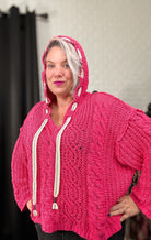 POL Fuchsia Cable Knit Hooded Chenille Oversized Sweater Trendsi