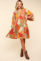 Haptics Fall Waffle Textured Patchwork Babydoll Dress