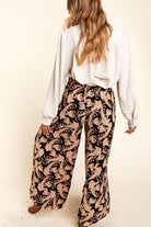 Haptics Fall Vibes Black Paisley Print Smocked Waist Palazzo Pants Haptics