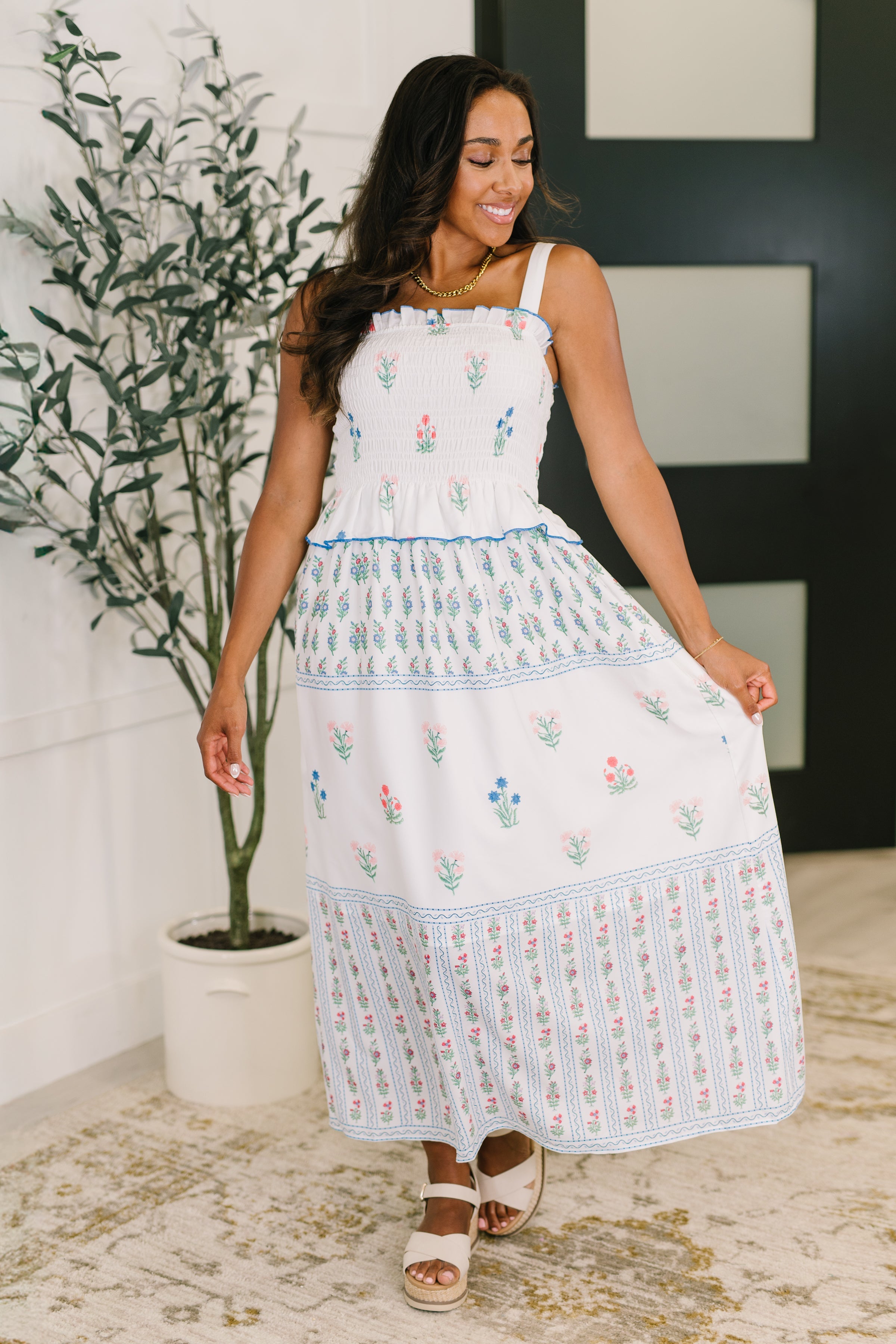 One Eleven North Eager Anticipation Mixed Print Midi Dress Womens
