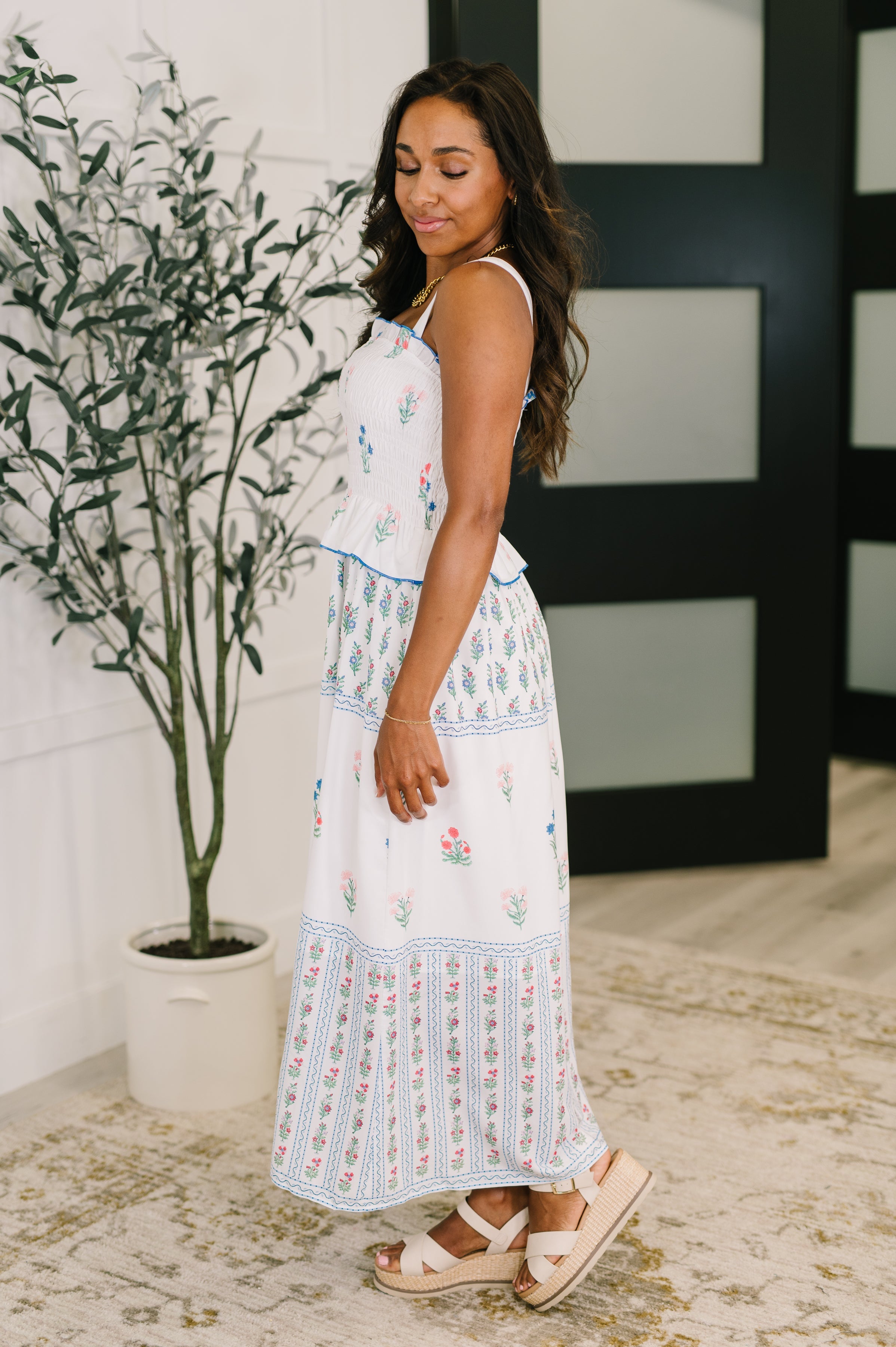 One Eleven North Eager Anticipation Mixed Print Midi Dress Womens
