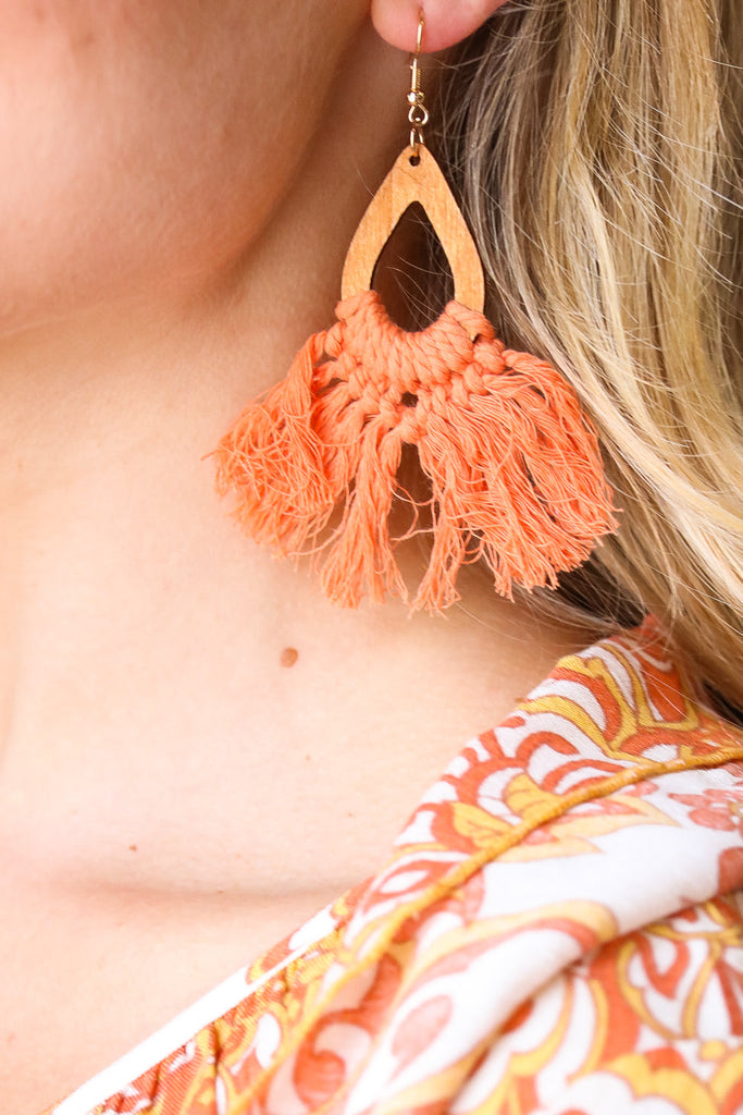 Influence Tangerine Boho Fringe Tassel Hoop Earrings One Size Fits All Influence