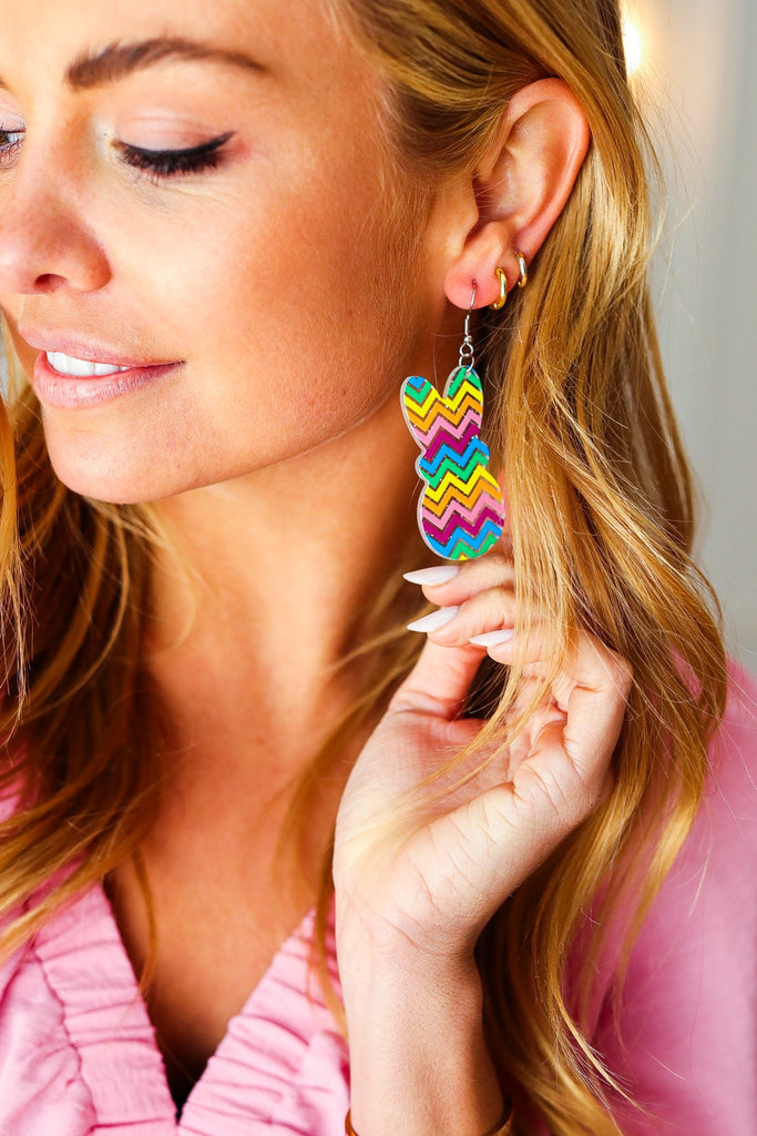 Rainbow Chevron Easter Bunny Dangle Earrings One Size Fits All Influence