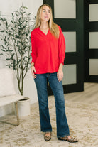 One Eleven North Easy Essence V-Neck Oversized Red Tunic Top Womens