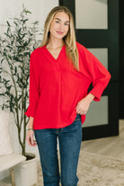 One Eleven North Easy Essence V-Neck Oversized Red Tunic Top Womens