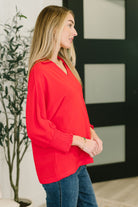 One Eleven North Easy Essence V-Neck Oversized Red Tunic Top Womens