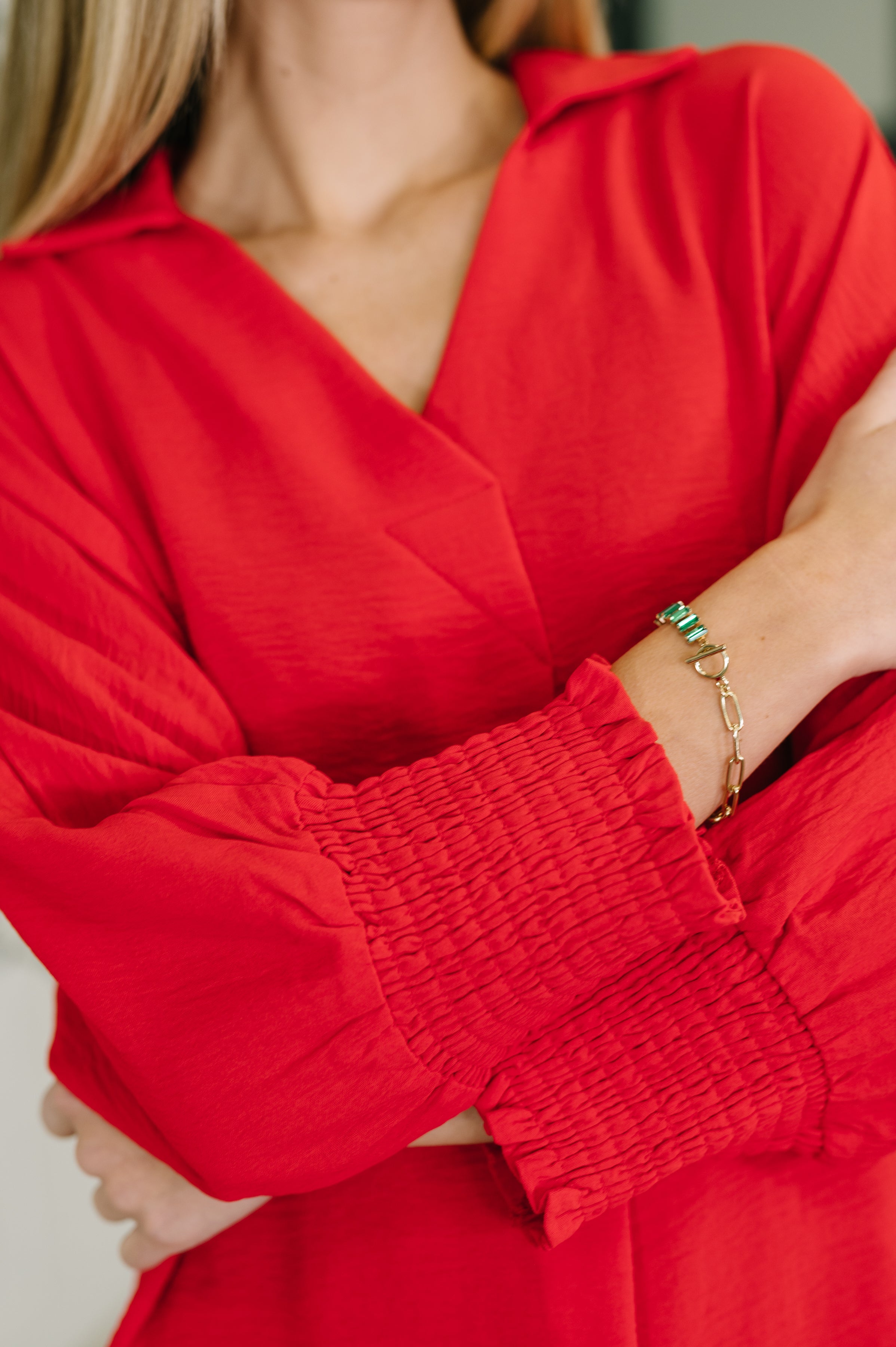 One Eleven North Easy Essence V-Neck Oversized Red Tunic Top Womens