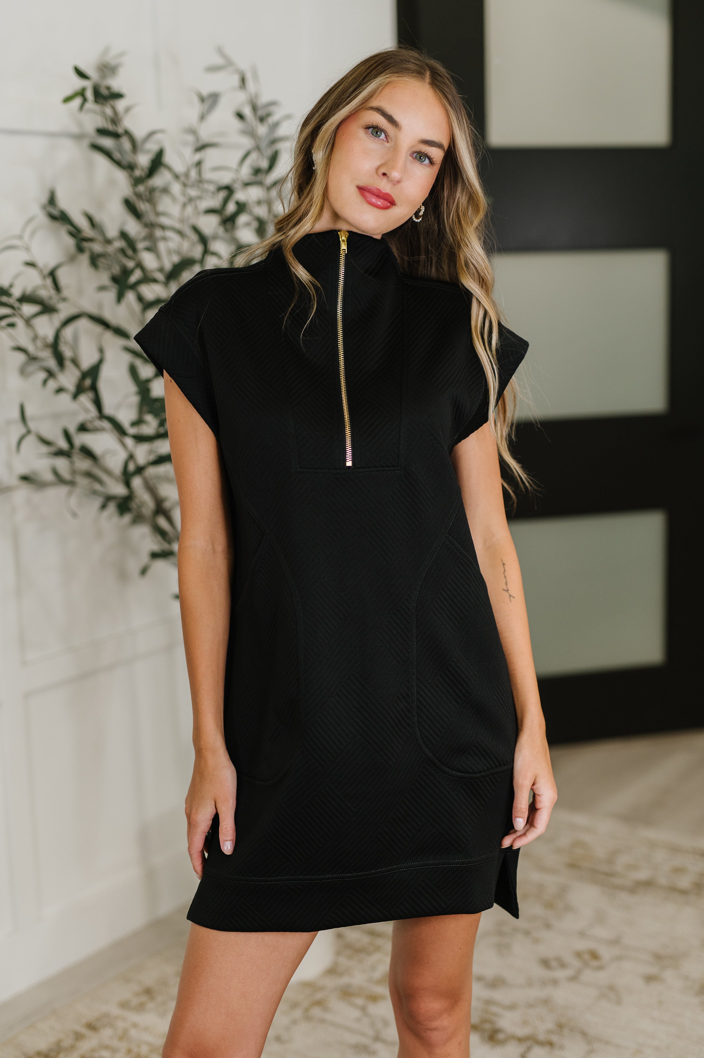 Zenana Easy Hustle High Neck Dress in Black Large Womens