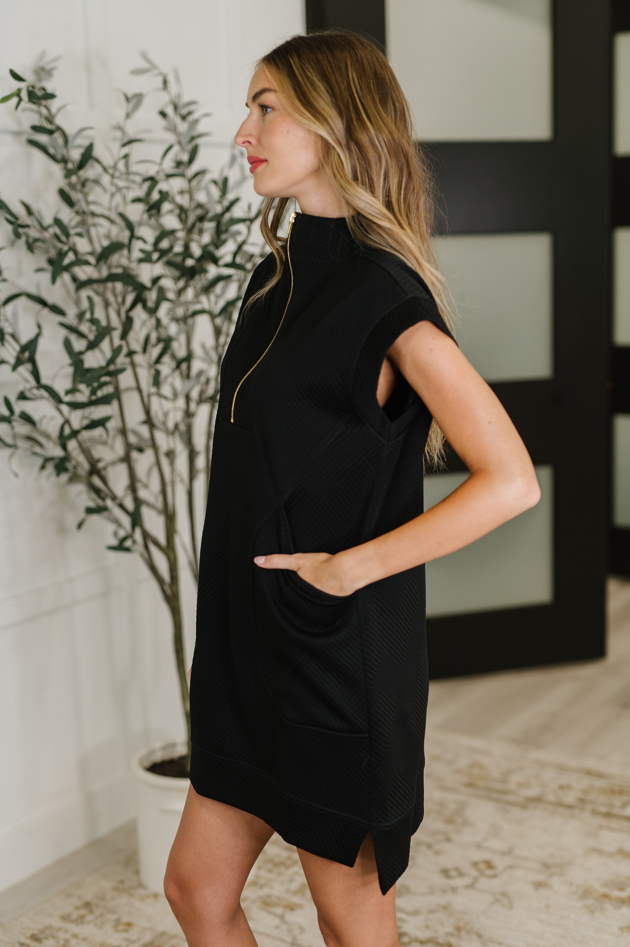 Zenana Easy Hustle High Neck Dress in Black Womens