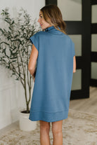 Zenana Easy Hustle High Neck Dress in Dusty Blue Womens