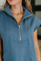 Zenana Easy Hustle High Neck Dress in Dusty Blue Womens