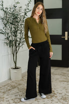 Mono B Effortless Edge Knit Henley Top in Camo Green Womens