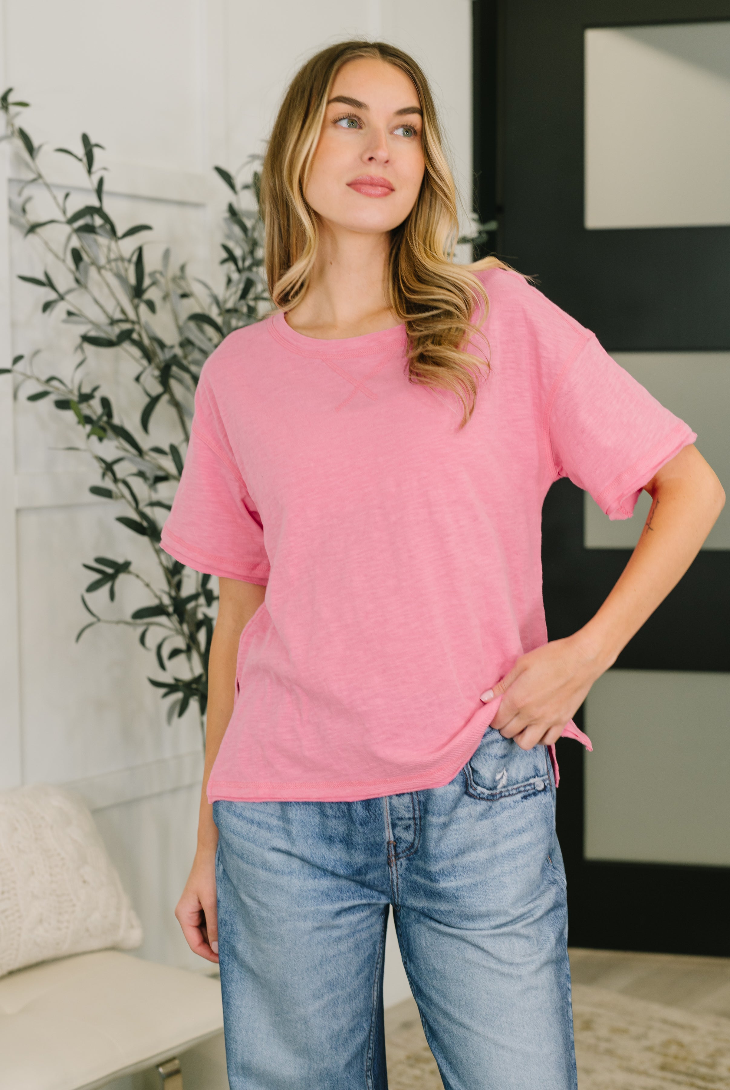 Zenana Effortless Edit Boxy Tee in Candy Pink Womens