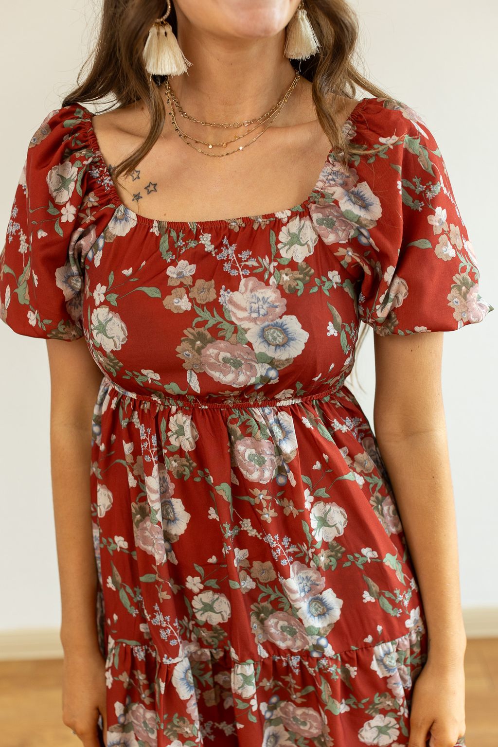 Southern Grace Elizabeth Midi Dress in Rust and Floral Ave Shops