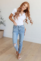 Judy Blue Eloise Mid Rise Tummy Control Top Distressed Skinny Jeans 24W Ave Shops