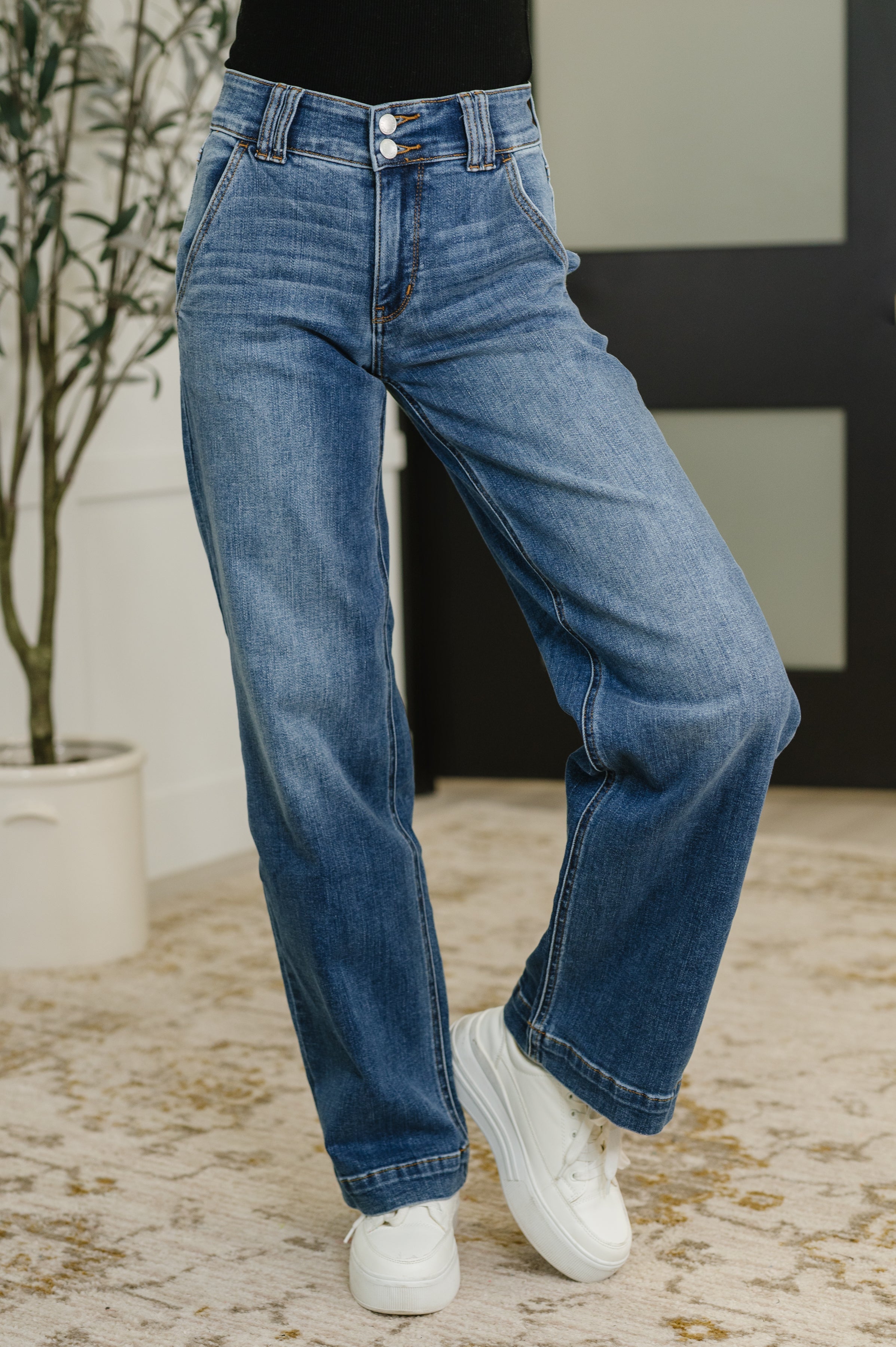 Judy Blue Elsie High Rise Double Button Wide Leg Jeans 24W Womens