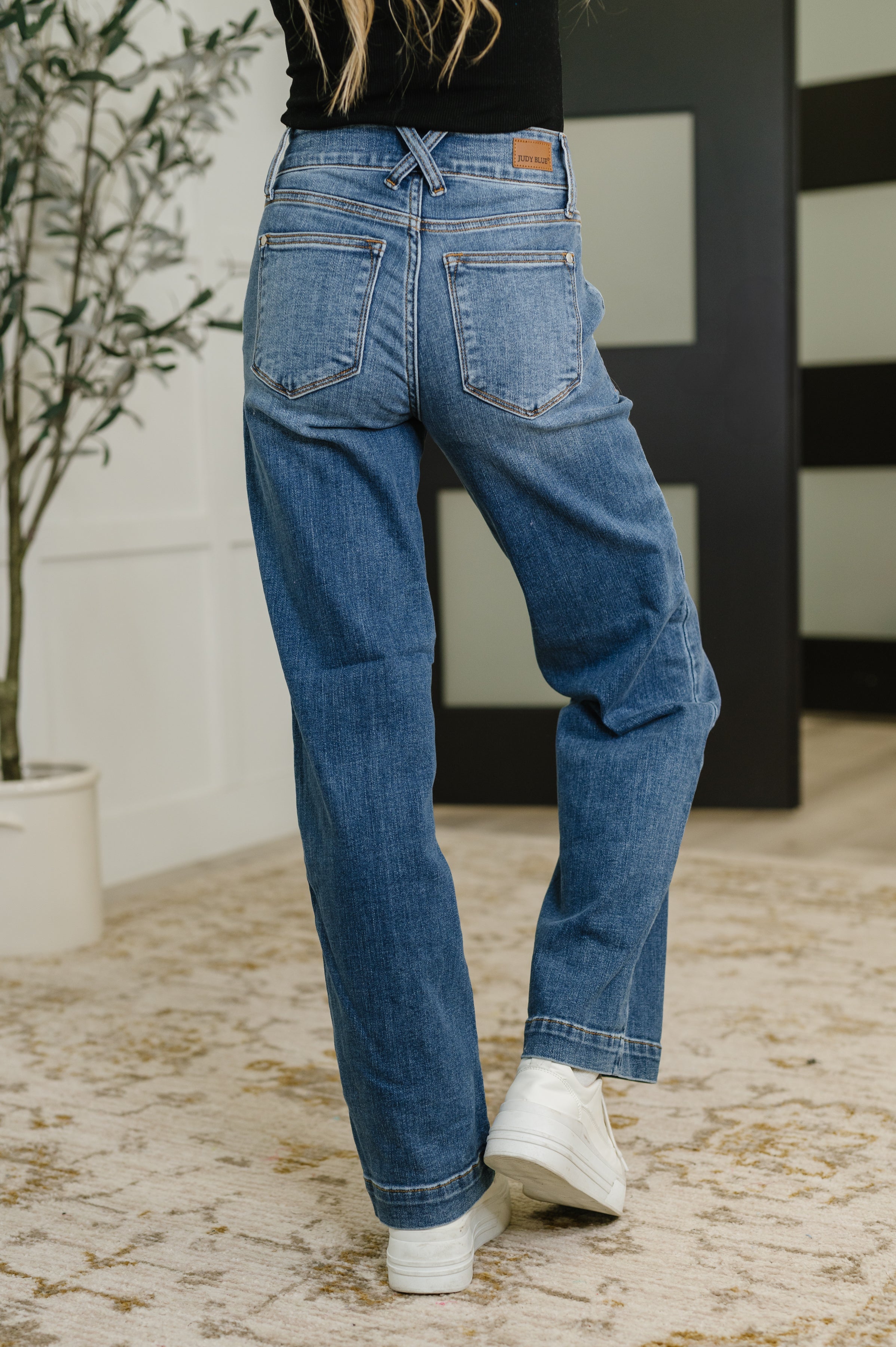 Judy Blue Elsie High Rise Double Button Wide Leg Jeans Womens