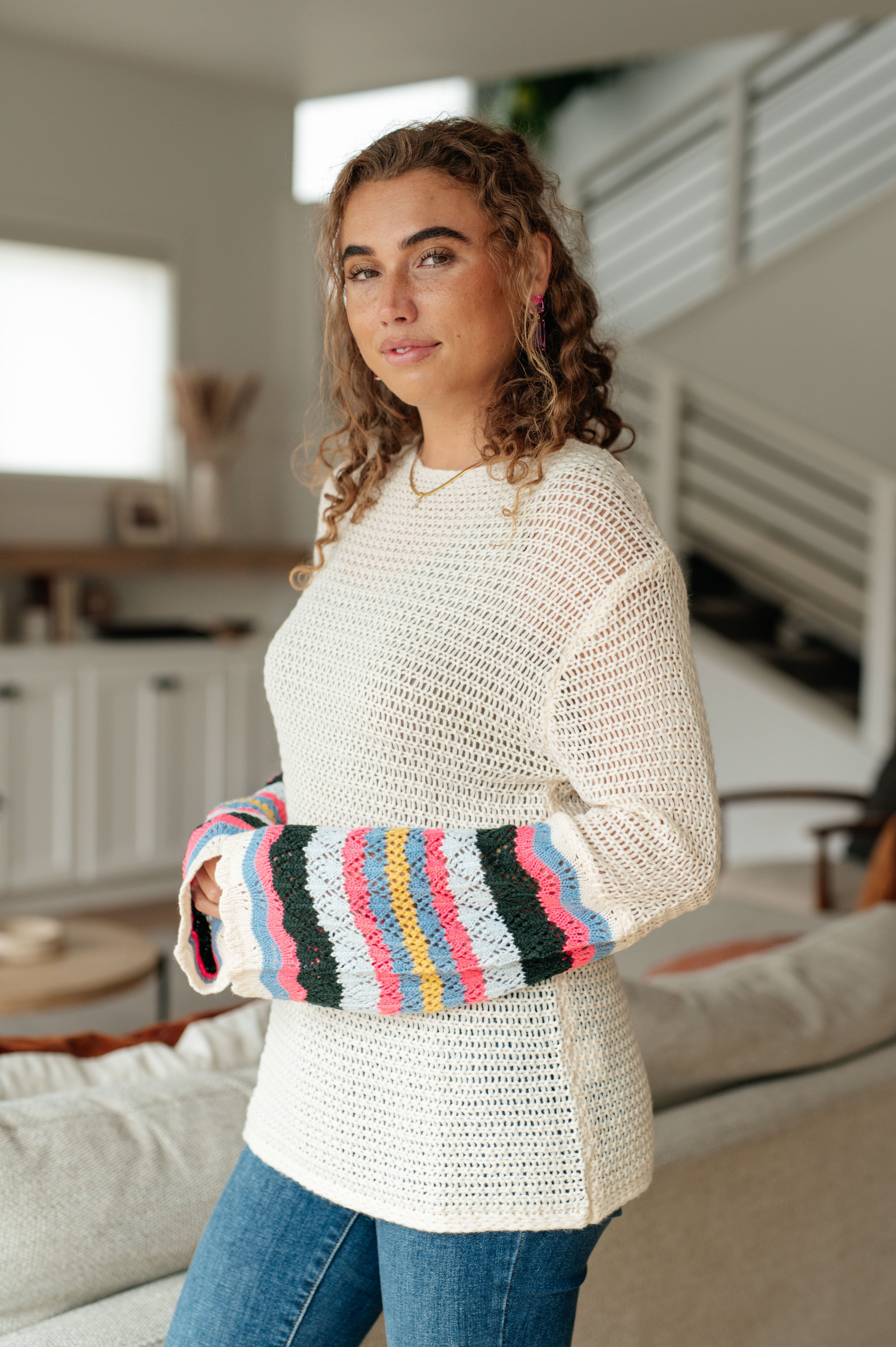 Shopin LA End of the Story Striped Sleeve Sweater Tops