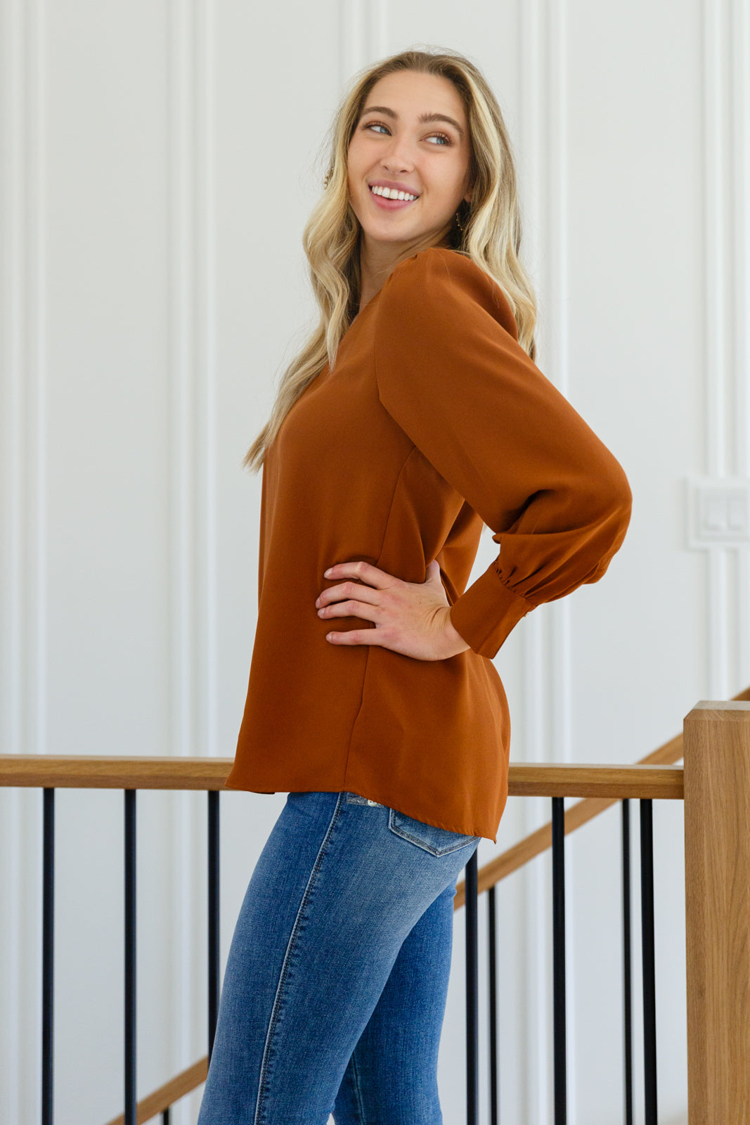 Jodifl 2X-3X Enjoy This Moment V Neck Blouse In Toffee Ave Shops