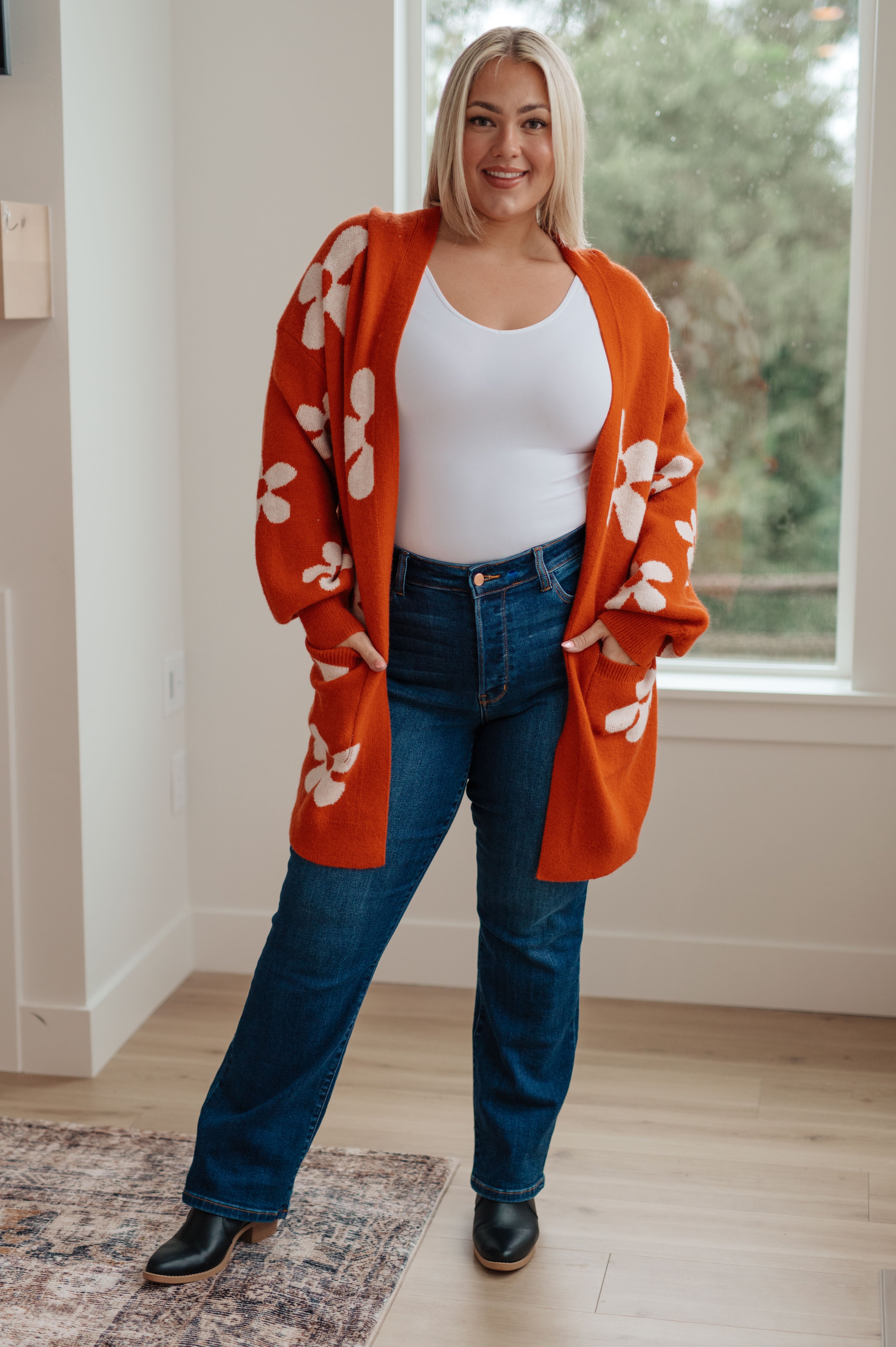 Jodil Anyways Floral Cardigan in Burnt Orange Layers
