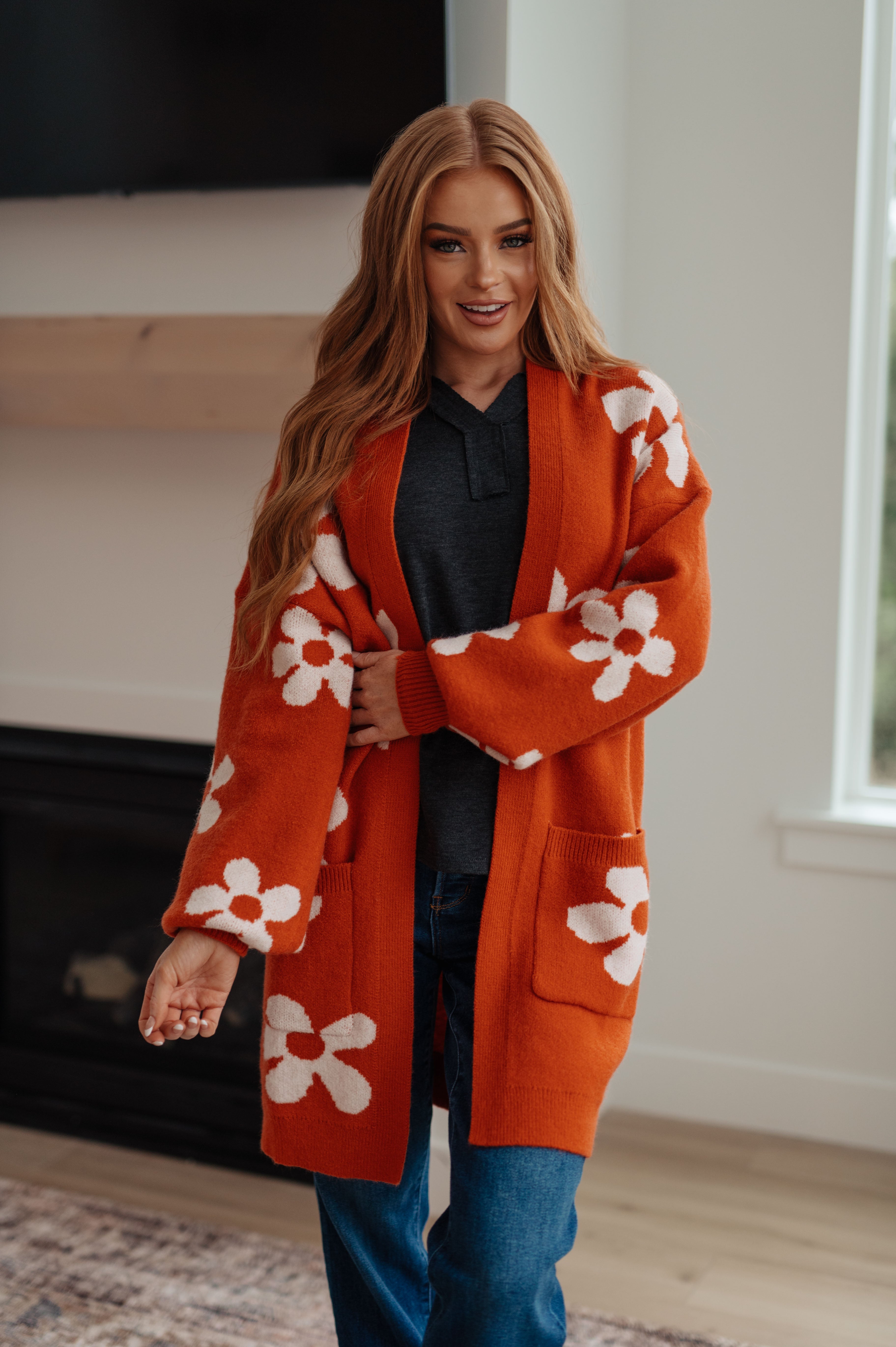 Jodil Anyways Floral Cardigan in Burnt Orange Layers