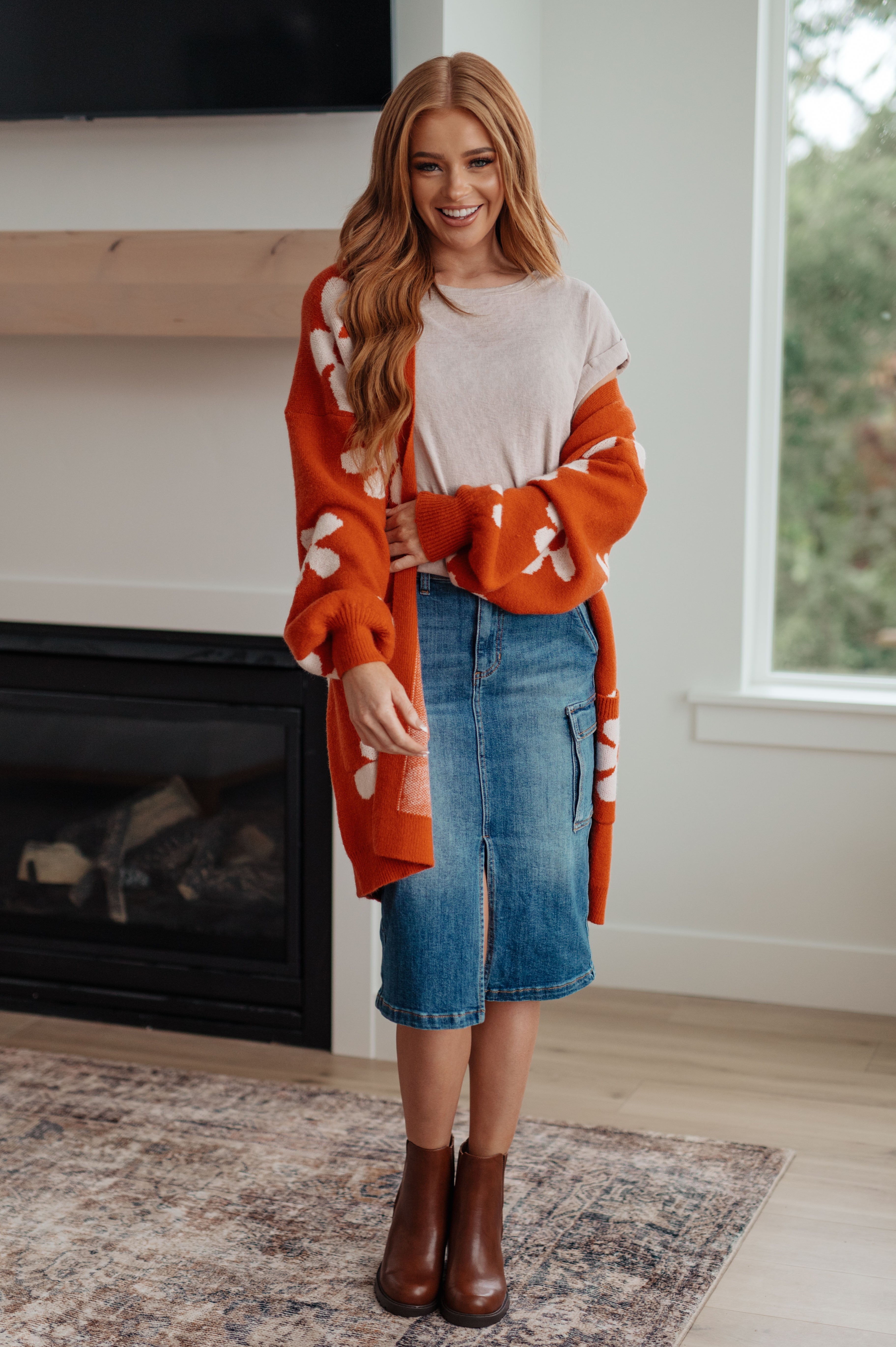 Jodil Anyways Floral Cardigan in Burnt Orange Layers