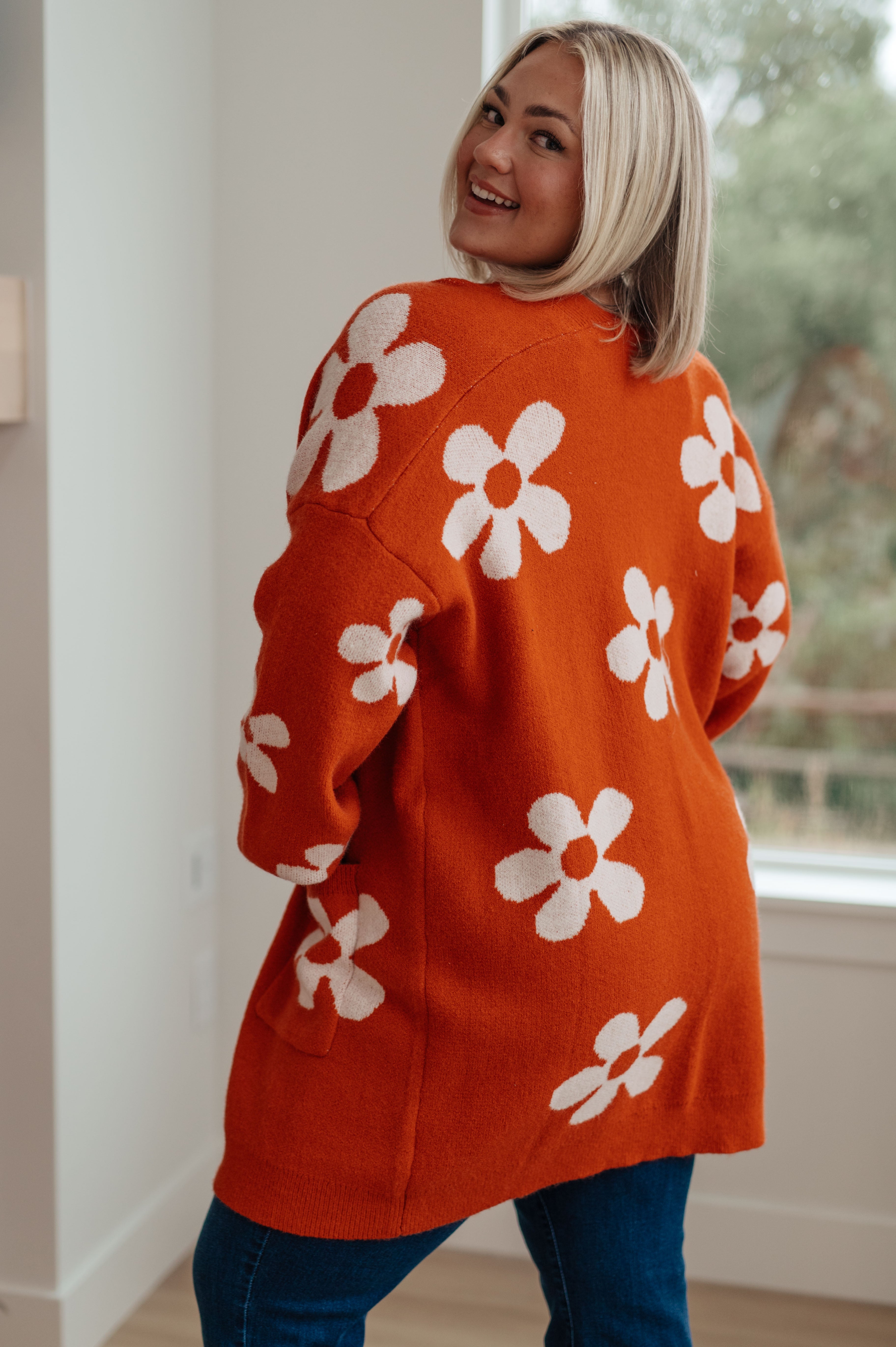 Jodil Anyways Floral Cardigan in Burnt Orange Layers