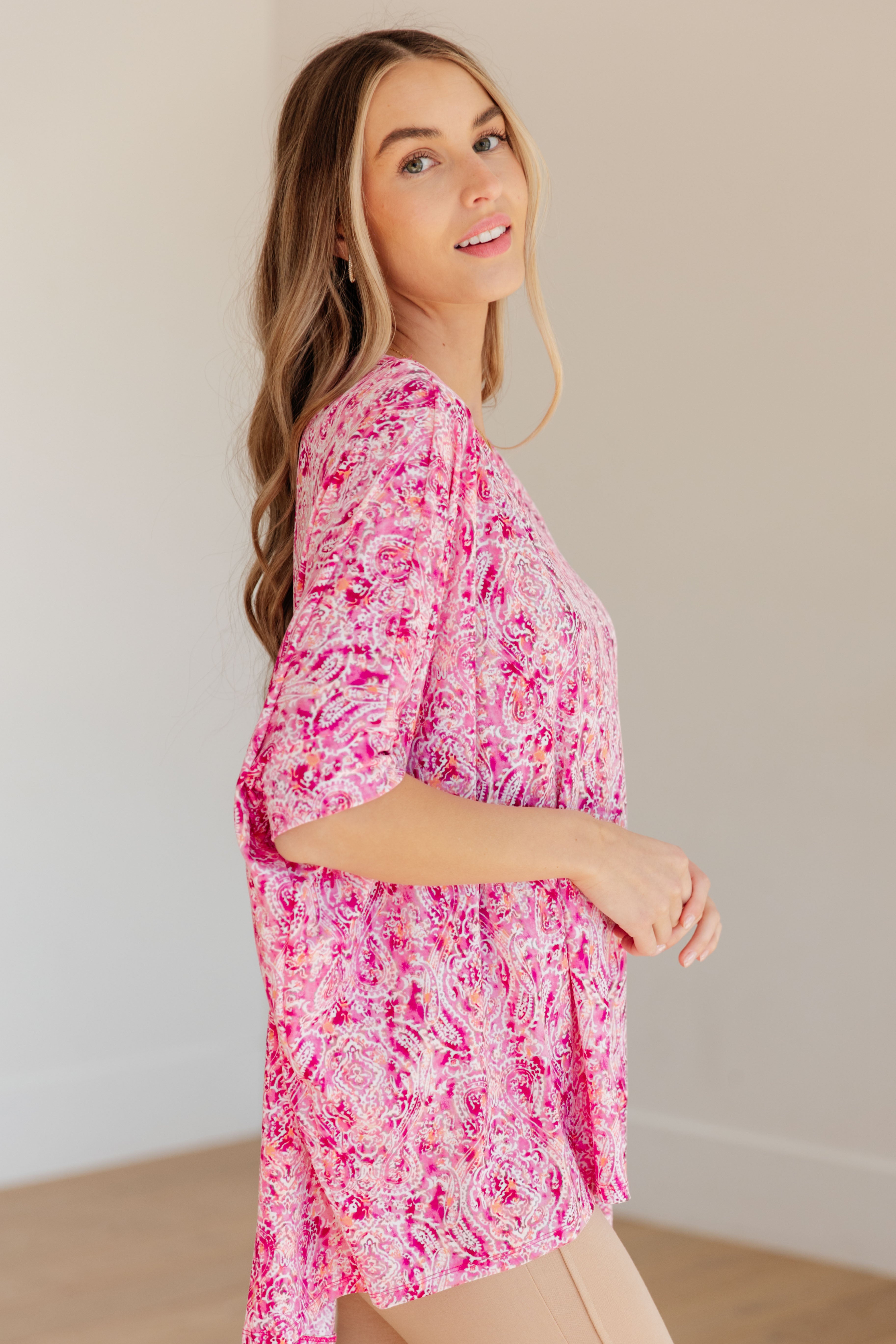 Dear Scarlett Essential Blouse in Fuchsia and White Paisley Final Sale Monday Markdown 06-10