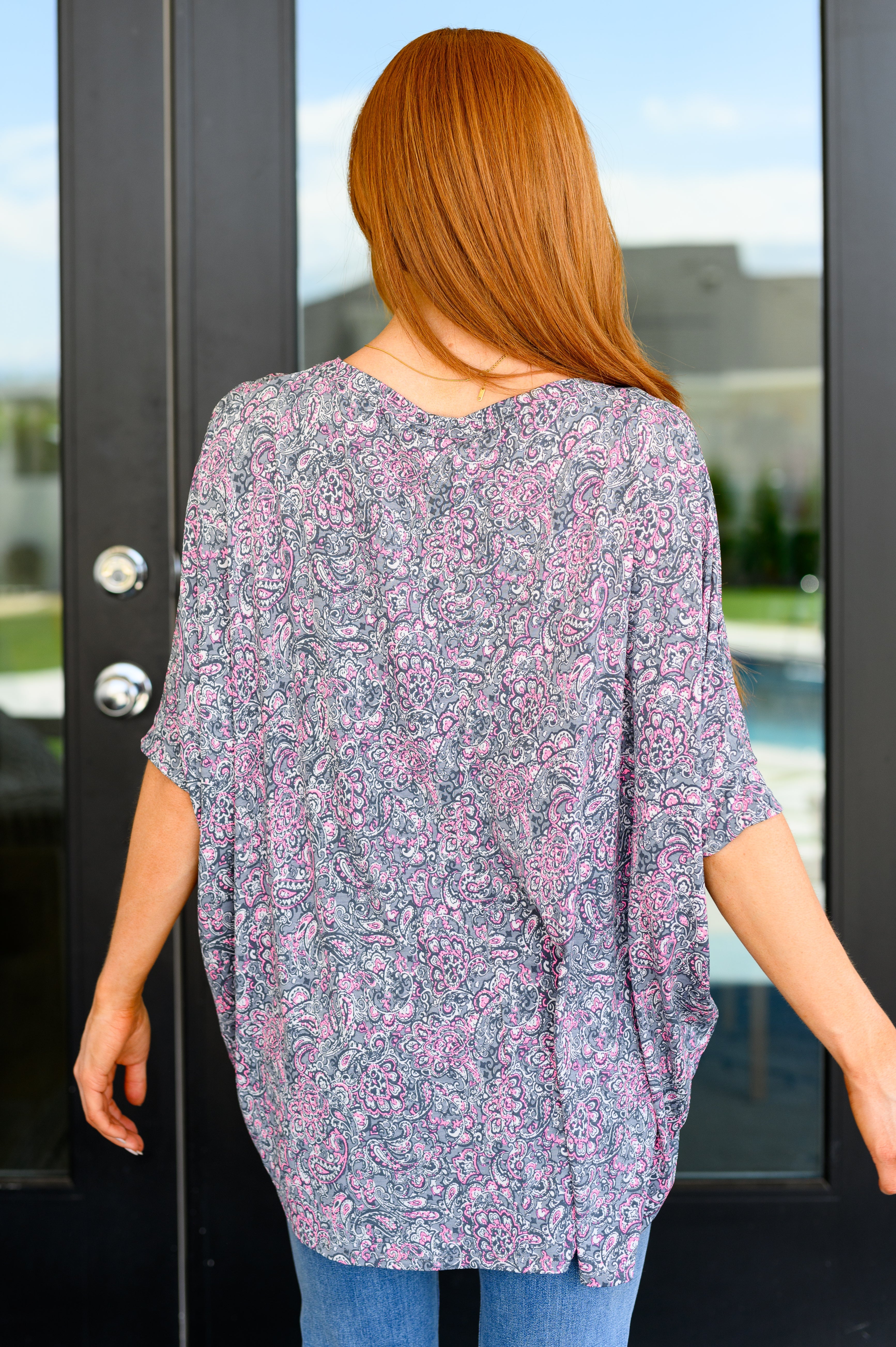 Dear Scarlett Essential Blouse in Grey and Pink Paisley Ave Shops