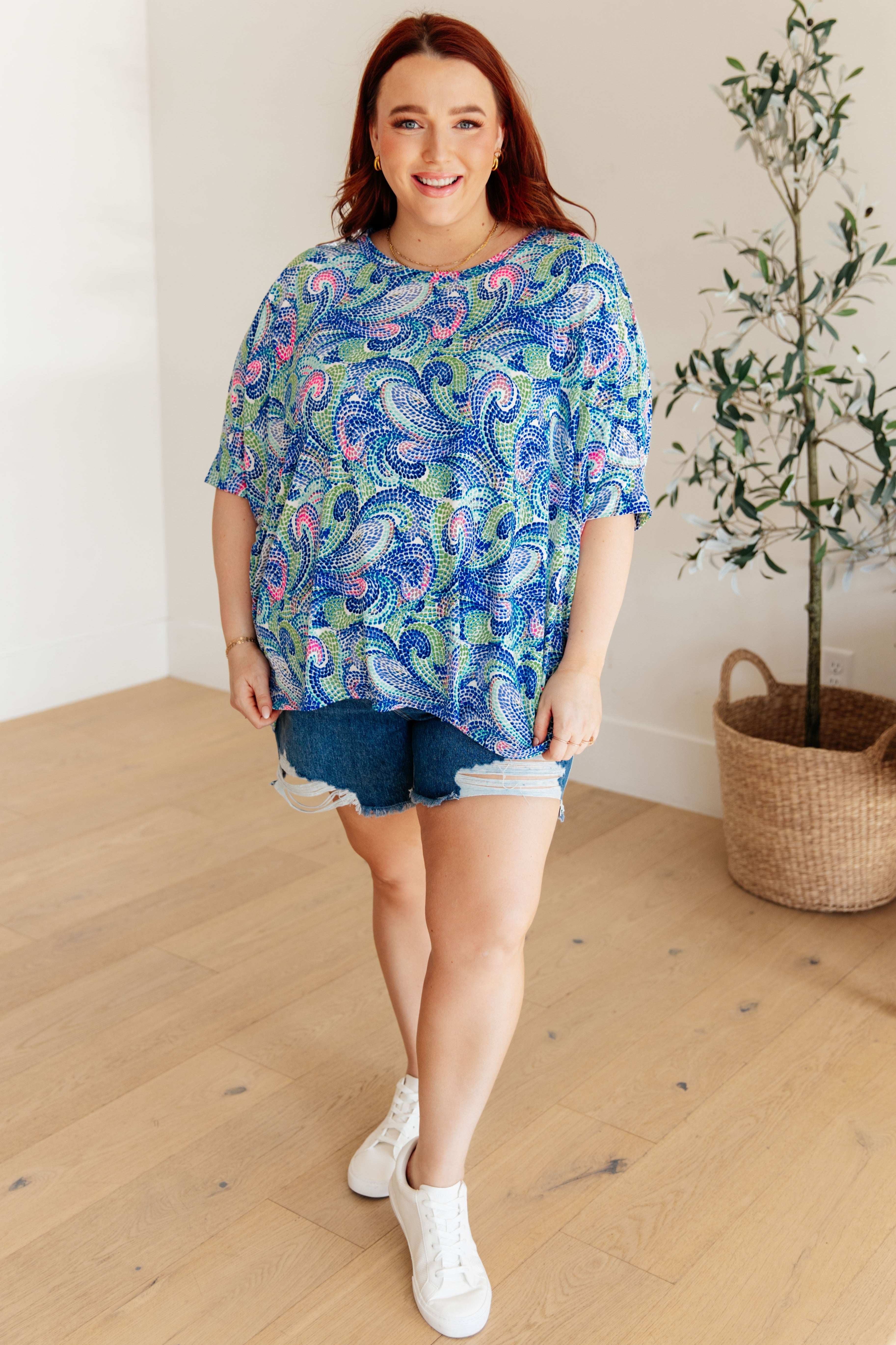 Dear Scarlett Essential Blouse in Painted Blue Mix Final Sale Monday Markdown 06-10