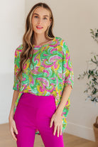 Dear Scarlett Essential Blouse in Painted Green and Pink Final Sale Monday Markdown 06-10