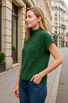 Zenana Dark Green Mock Neck Short Sleeve Sweater