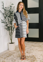 One Eleven North Everlasting Love Striped Collared Dress in Black and Navy Womens