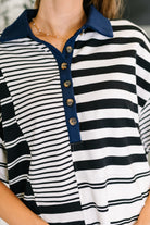 One Eleven North Everlasting Love Striped Collared Dress in Black and Navy Womens
