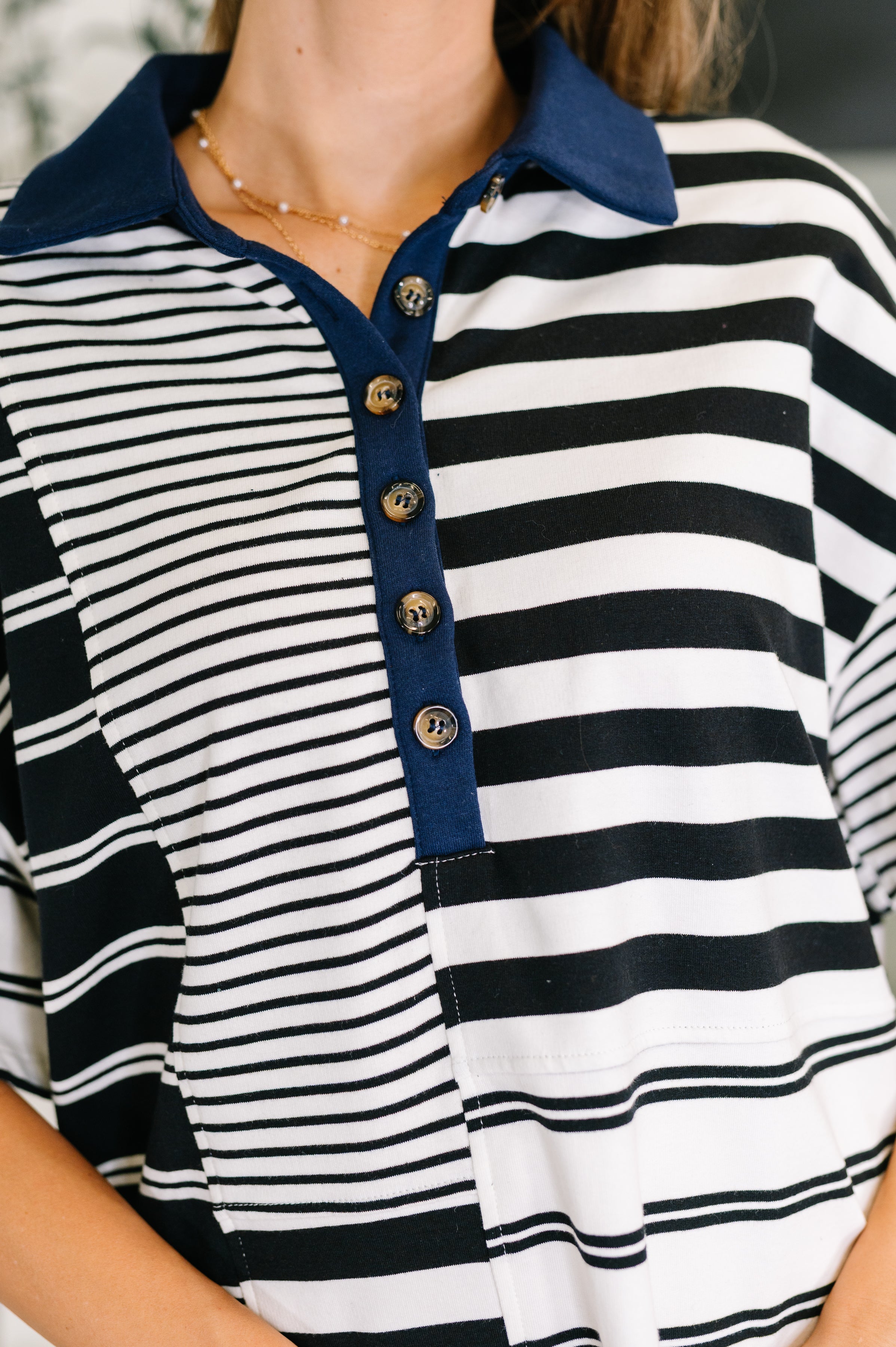 One Eleven North Everlasting Love Striped Collared Dress in Black and Navy Womens