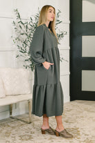 Haptics Every Single Touch V-Neck Tiered Maxi Dress in Ash Womens