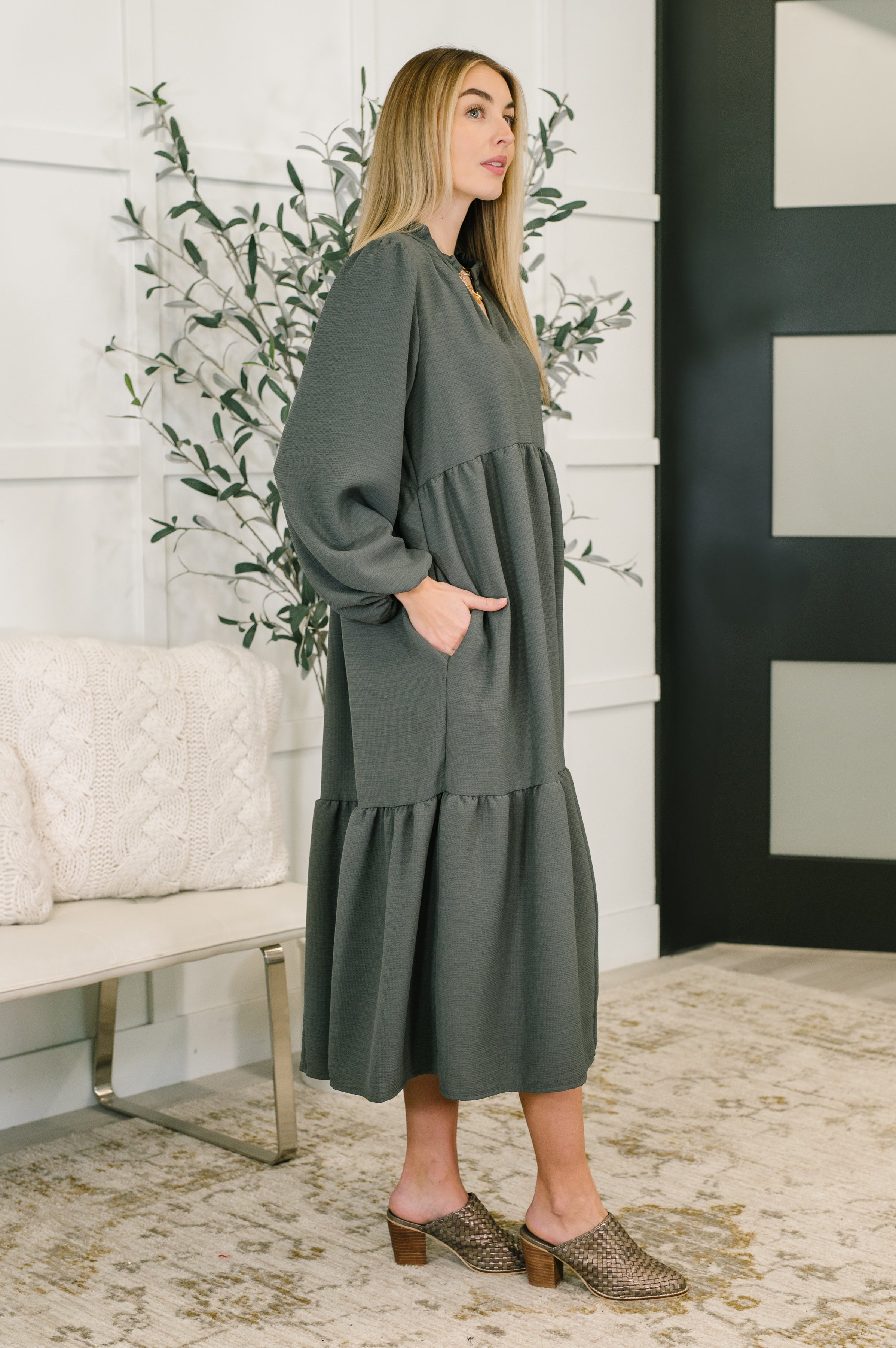 Haptics Every Single Touch V-Neck Tiered Maxi Dress in Ash Womens