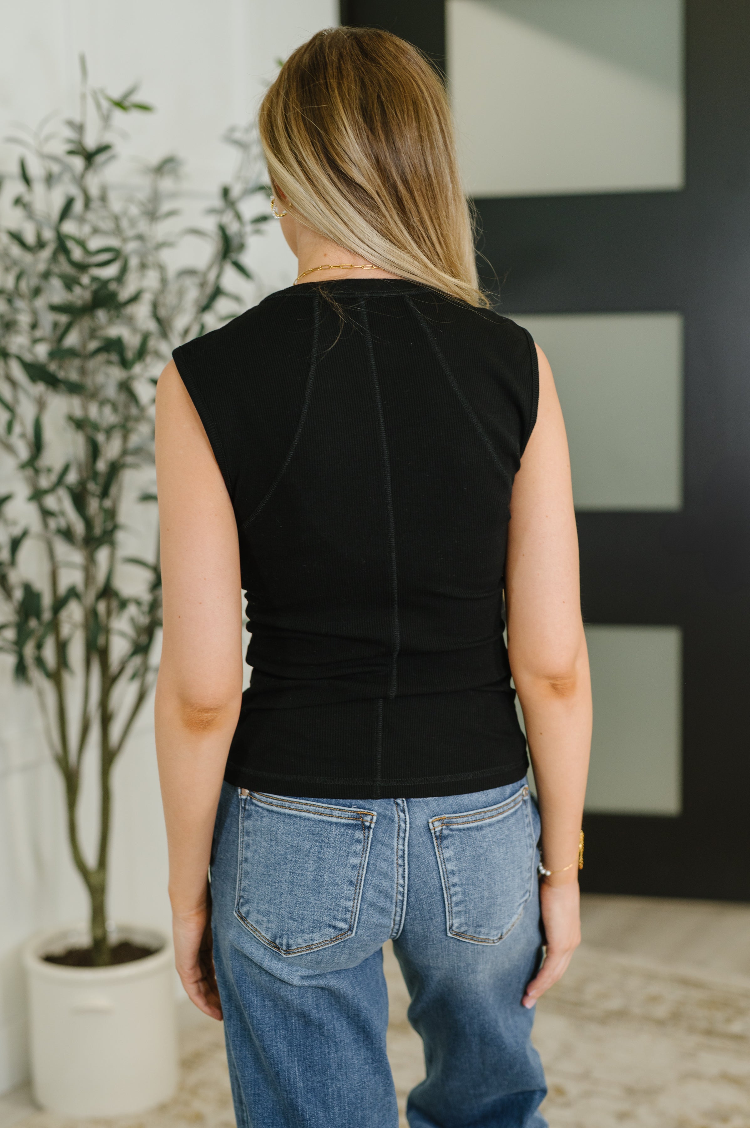 Mono B Everyday Edge Knit Henley Tank in Black Womens