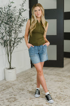 Mono B Everyday Edge Knit Henley Tank in Camo Green Womens