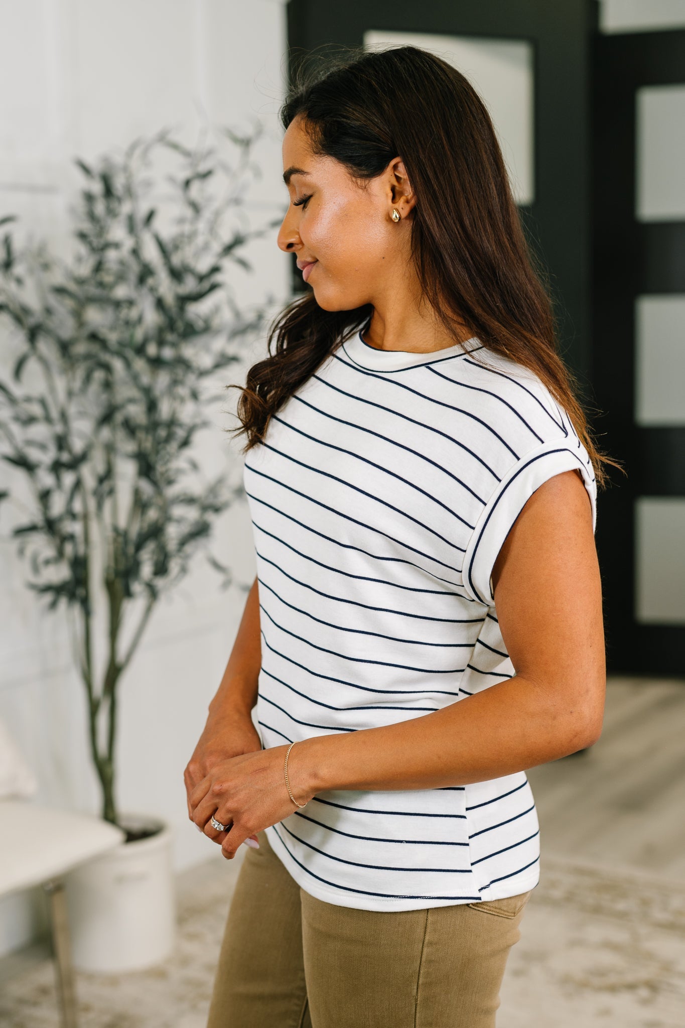 Everything In Between Striped Cap Sleeve Tee Womens
