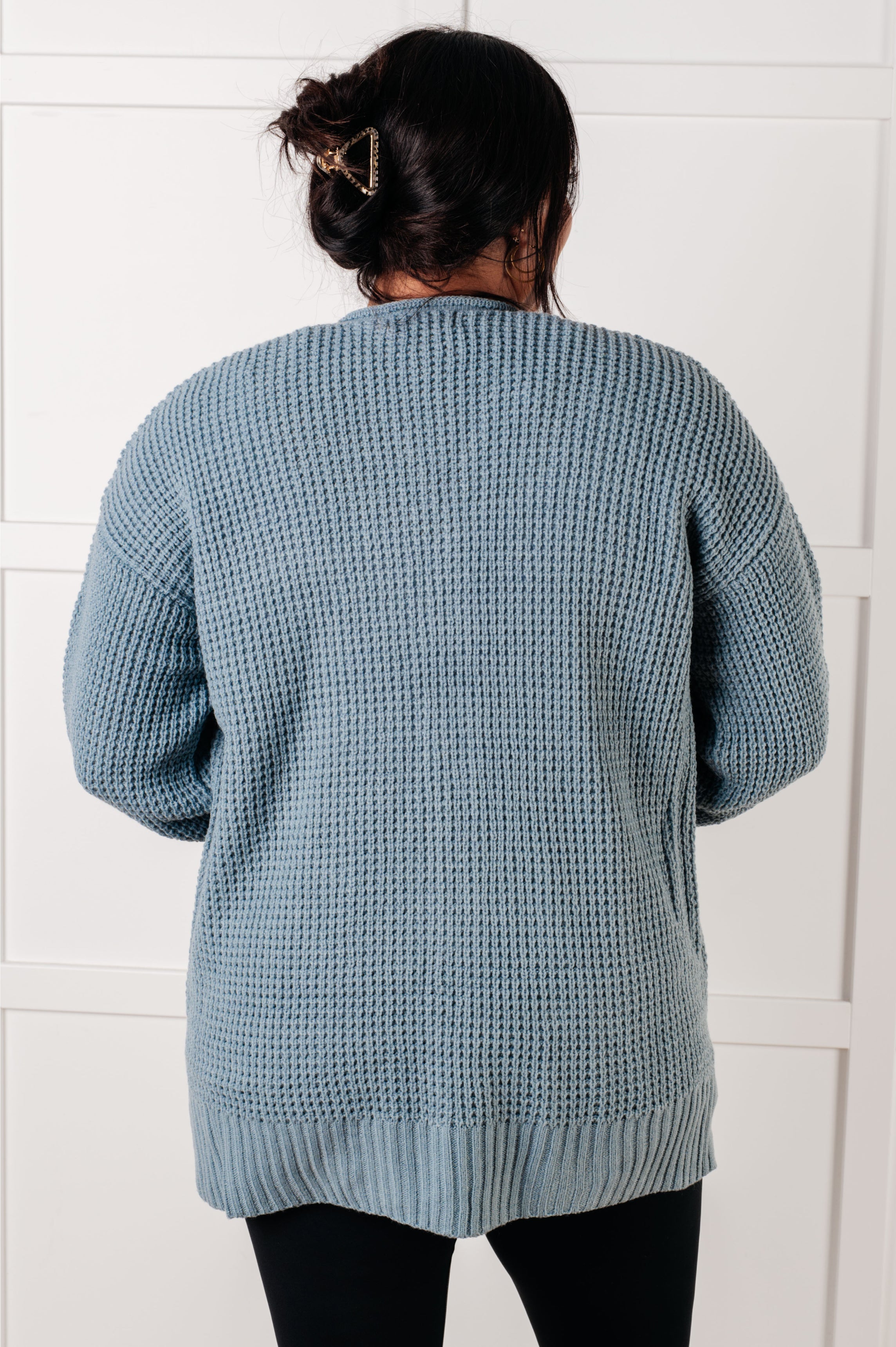 Zenana Everything Layer Waffle Knit Open Front Cardigan in Blue Grey Layers